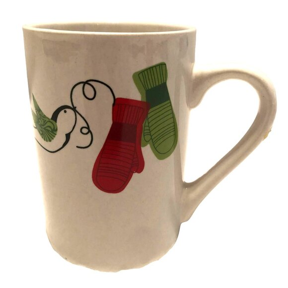 Starbucks Christmas Winter Coffee Tea Mug Bird Mittens 10oz  4.5"H 2011 White - Picture 2 of 3